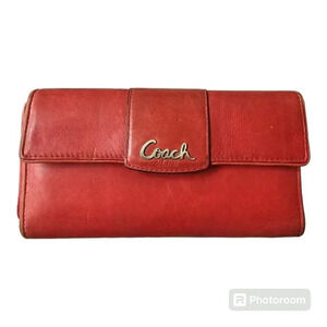 Coach Vintage Red Leather Trifold Checkbook Wallet Designer